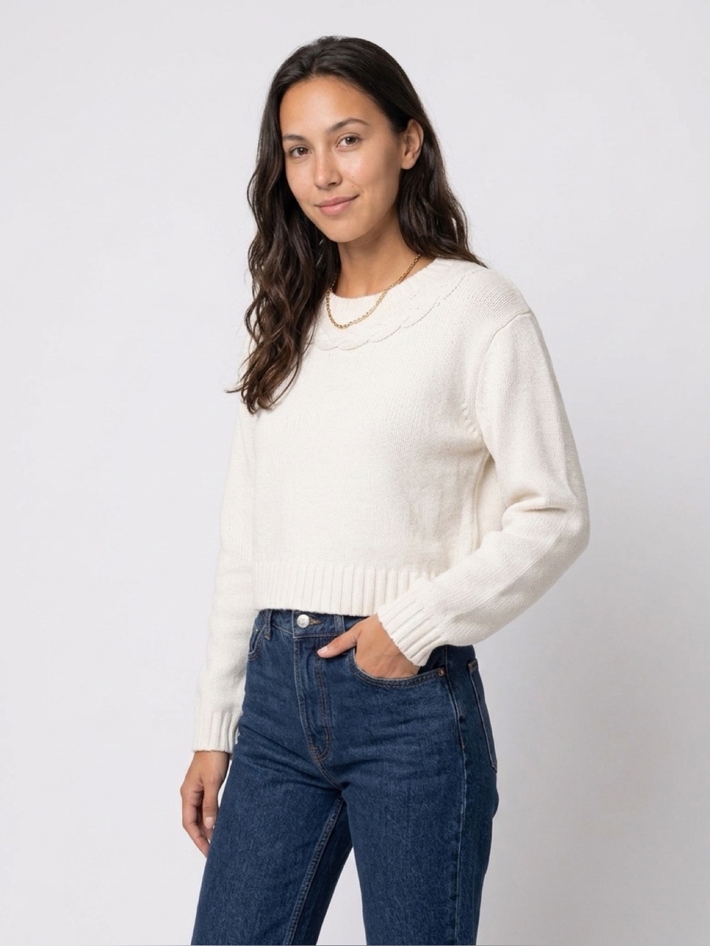 & Other Stories Cream Scoop Neck Knit Sweater